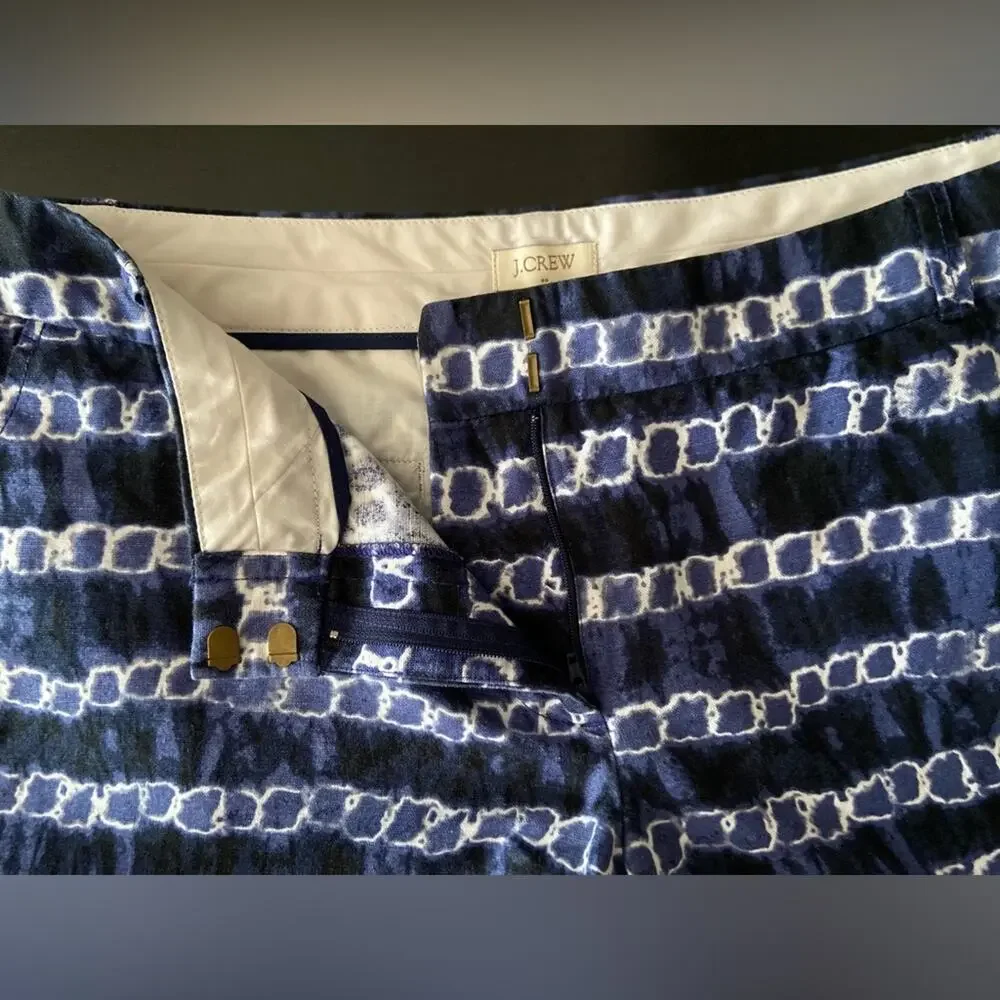 JCREW Navy Blue Tie-Dye Linen Chino Shorts sz 14 (NWOT)
